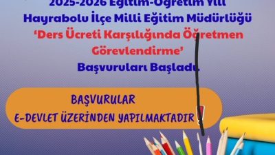 Hayrabolu İlçe Milli Eğitim Müdürlüğü, ders ücreti karşılığında öğretmen görevlendirmesi