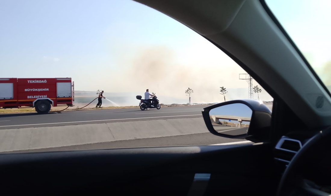 Tekirdağ’ın Hayrabolu ilçesi çıkışında, ana yol kenarında çıkan anız yangını