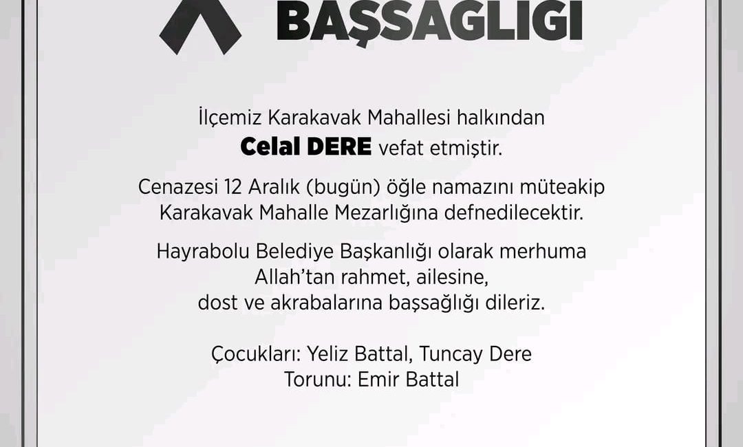 Hayrabolu’nun Karakavak Mahallesi sakinlerinden Celal Dere, 12 Aralık Cuma günü